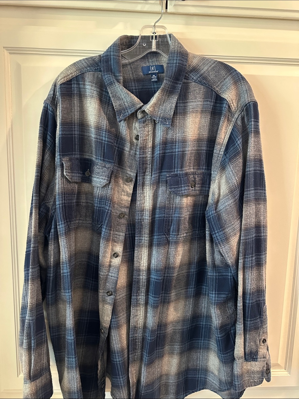 George Blue and White Plaid Button-Down Shirt